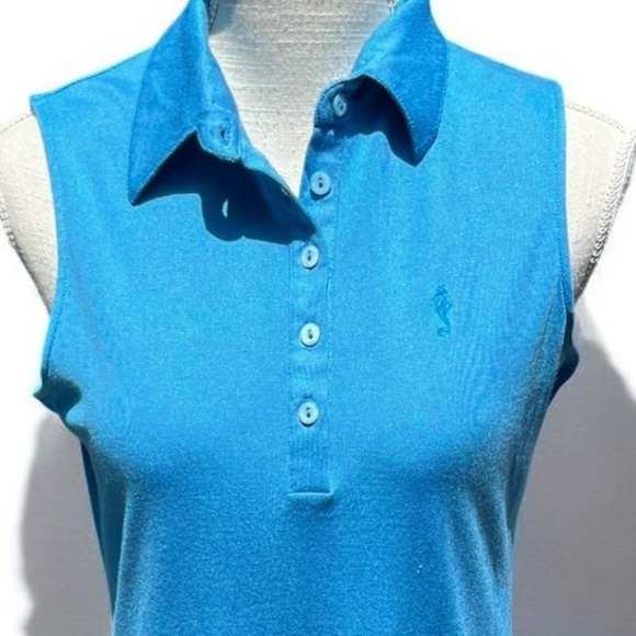 🌻Tori Richard Honolulu Blue Silk Blend Polo Tank Sleeveless Resort wear Dress S - Picture 3 of 6